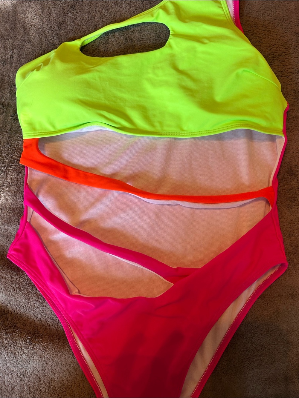 Women Neon Cutout One-Piece Swimsuit in Lime, Pink & Orange